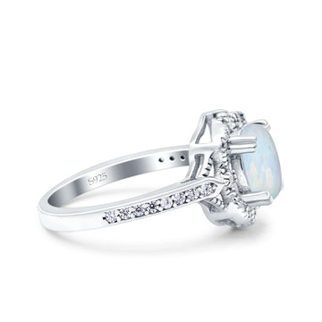 Oval Art Deco Wedding Ring Accent Vintage Lab Created White Opal 925 Sterling Silver